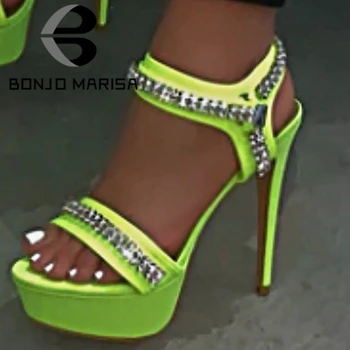 

brand design rhinestone ins bright color party women sandals 2020 summer high heels platform sandals