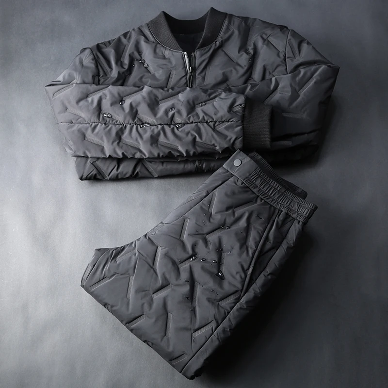 Hot Product JSBD winter high quality recommended feather cotton padded men casual baseball collar cotton suit two sets of men