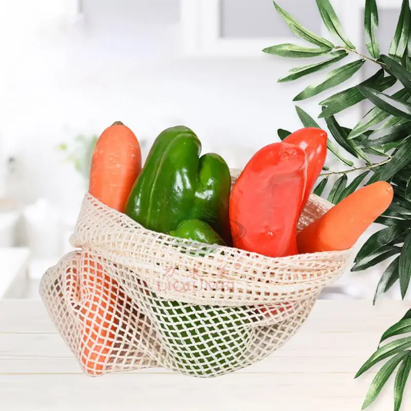 Многоразовые мешки для хранения фруктов овощей хлопка сетки кухни сумки прочные