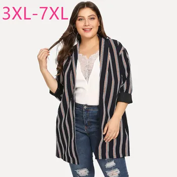 

Plus size long coat for women 3XL 4XL 5XL 6XL 7XL new 2020 spring autumn large long sleeve casual loose black stripe jacket