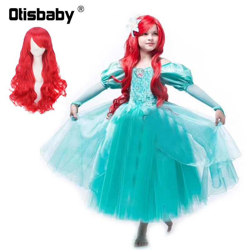 6 Layers Green Girls Puff Sleeve Princess Ariel Dress Little Mermaid Up Kids Christmas Halloween Costume Fluffy Ball Gowns | Детская