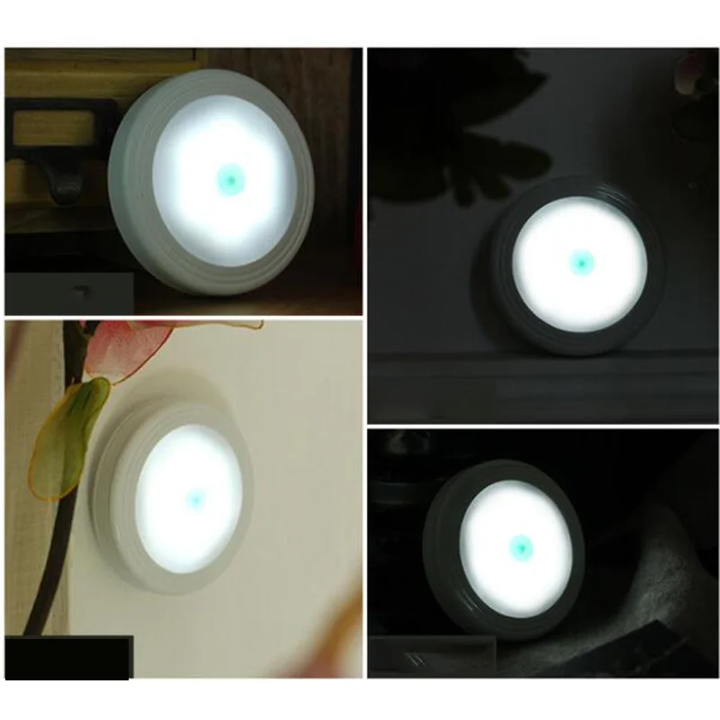 1pcs 6 Led Night Light Detector indoor Wall Lamp living room white warm yellow light On/Off button Closet AAA Battery Power