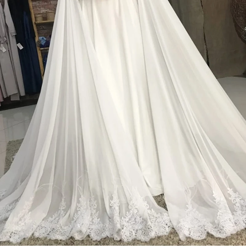 Classic Lace Wedding Dresses Sweet Fashion Bride Floor Length Applique Long Sleeve High Collar Full Wrap  Muslim Wedding Dresses 2