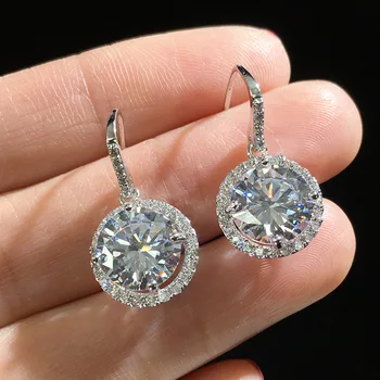 

New Trendy Ins Round Disc Dazzling CZ Micro Zircon Stud Earrings For Women 925 Sterling Silver Earrings oorbellen pendientes