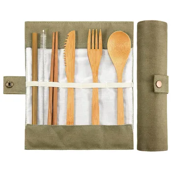 

1 Set Bamboo Cutlery Fork Spoon Chopsticks Cutter Eco-friendly Brush Portable for Travel PI669