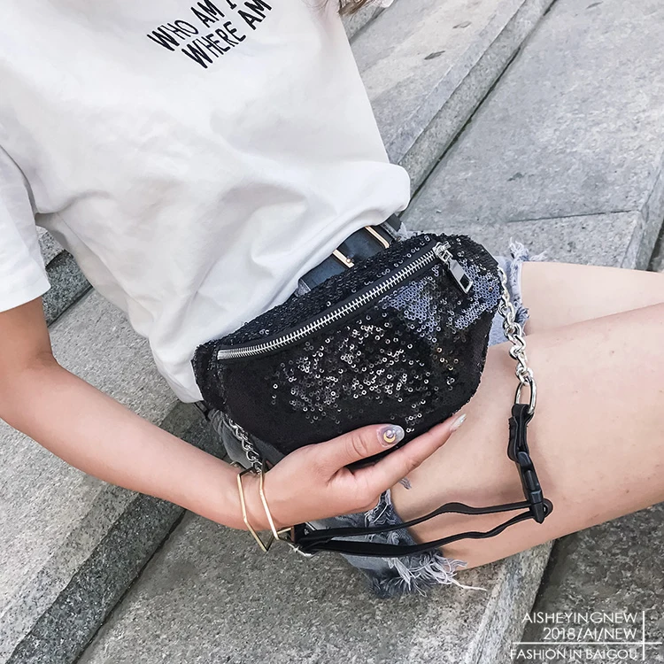 

Women New Waist Bag Sequins Satchel Pink Women Bag Small Handbags Pink Shoulder Bag Crossbody Bag For Women 2019 Messenger
