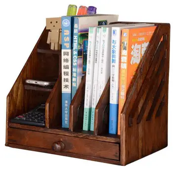 

Retro Solid Wood Desktop Shelf Office Document Shelf Receiving Box Creative Wood Stationery Desktop Shelf