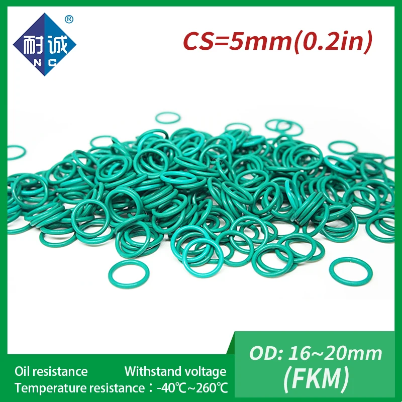 10PC/lot Rubber Ring Green FKM O ring Seals Thickness 5mm OD16/17/18/19/20mm Rubber O-Rings Fuel Washer
