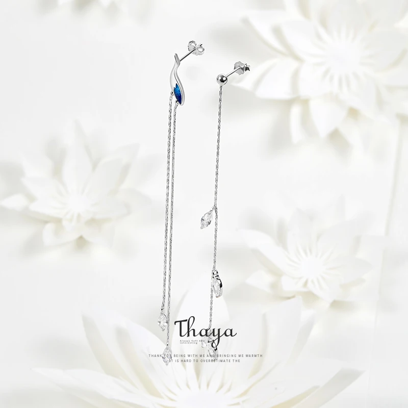 Женские Асимметричные сережки Thaya из серебра 925 пробы с синим краном ювелирные
