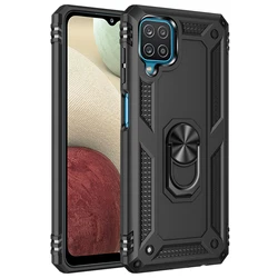 Ultimate Military-Grade Shockproof Phone Case with Magnetic Ring & Metal Back Cover for Galaxy A12 (Black)