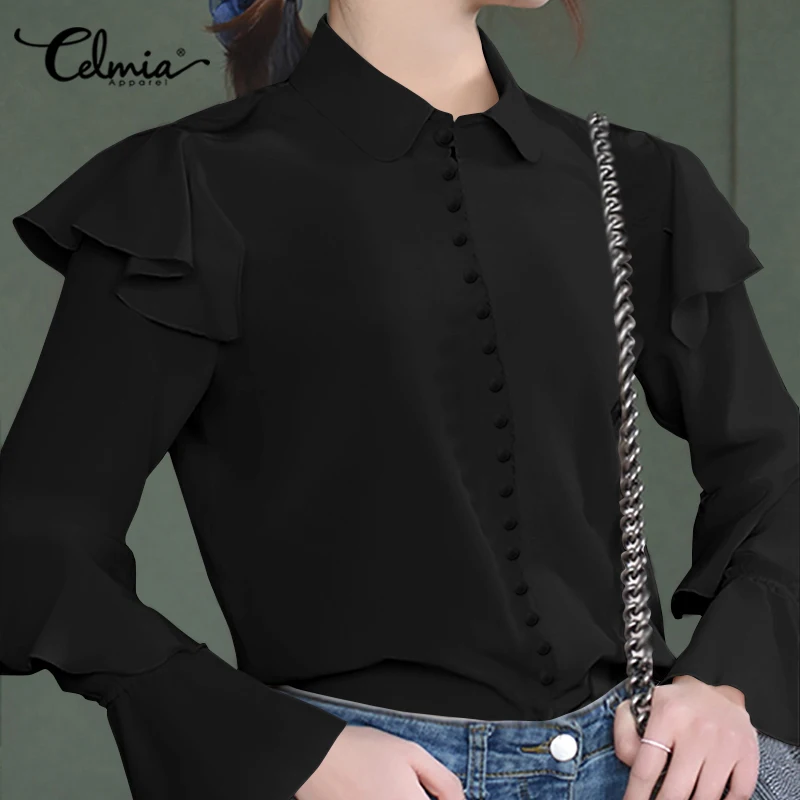 Ruffles Long Sleeve Women Tops and Blouse Celmia Female Laple Neck Button Sweet Stylish Shirts Casual Loose Plus Size Blusas 7 - 4.00058E+12