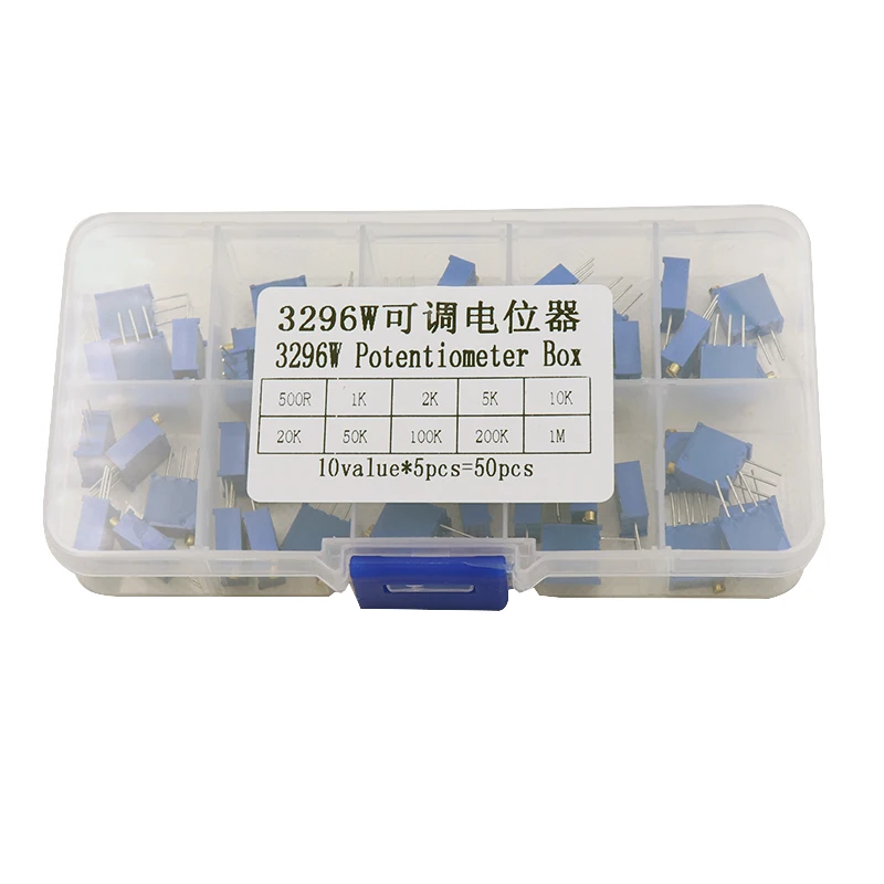 50Pcs/Lot 3296W Multiturn Trimmer Potentiometer Kit High Precision 3296 Variable Resistor 500R 1K 2K 5K 10K 20K 50K 100K 200K 1M