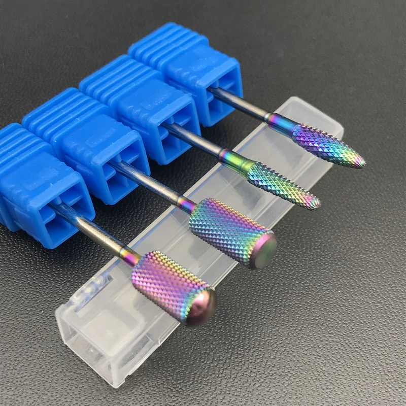 8 видов радужных нано-покрытий карбида вольфрама сверла для ногтей для электрического маникюра аксессуары для дизайна ногтей инструменты стоматологические боры