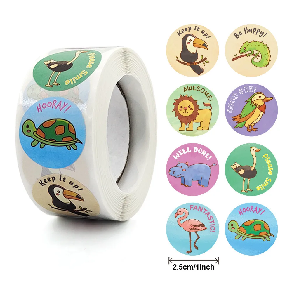 100-500Pcs Reward Stickers Motivational Stickers Roll Kids School teacher  Reward Students Teachers Animals Sticker Seal