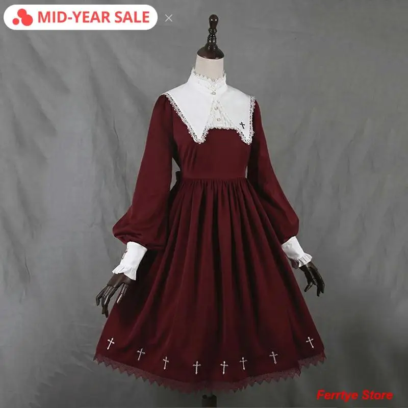 Винтажное готическое платье лолиты ТРАПЕЦИЕВИДНОЕ ПЛАТЬЕ с отложным воротником