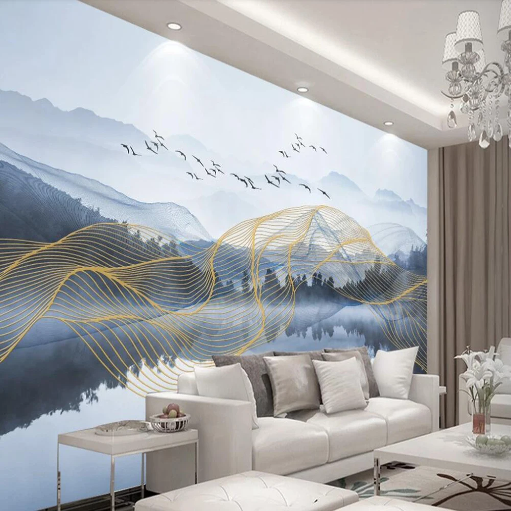 Milofi Custom 3D Wallpaper Mural Portrait Golden Lines Artistic Conception Landscape Reflection Background Wall Decoration Paint |