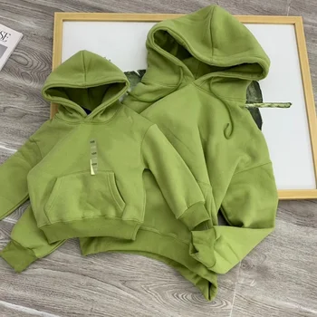 

2020 New Mother Daughter Sweaters Green Pure Color Cotton Sweatshirts for Kids Mommy and Me Clothes Hoodies Family Match Shirts