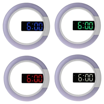 

NEW-Led Mirror Hollow Wall Clocks Home Decor Multi-Function Alarm Temperature Ring Light Digital Wall Clock White