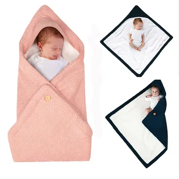 

Stroller Winter Baby Sleeping Bag Warm Buttons Knitted Infant Swaddle Wrap Newborn Bebe Stroller Bedding Envelop Kids Sleep Sack