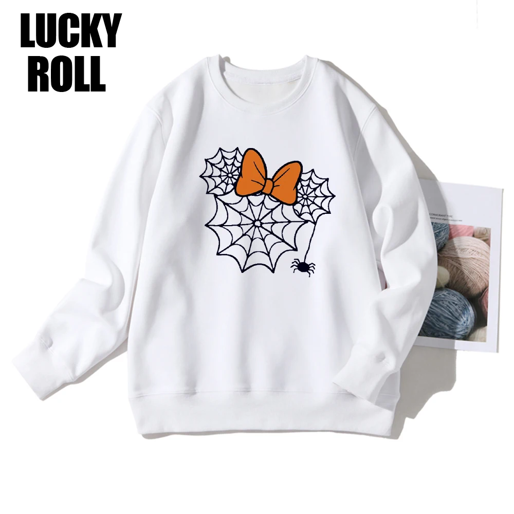 

LUCKYROLL Women Hoodie Crop Top Sweatshirts Hoodies Cobweb Graphics Fesigner Trendy White Long 2020 New Arrivals Tracksuit