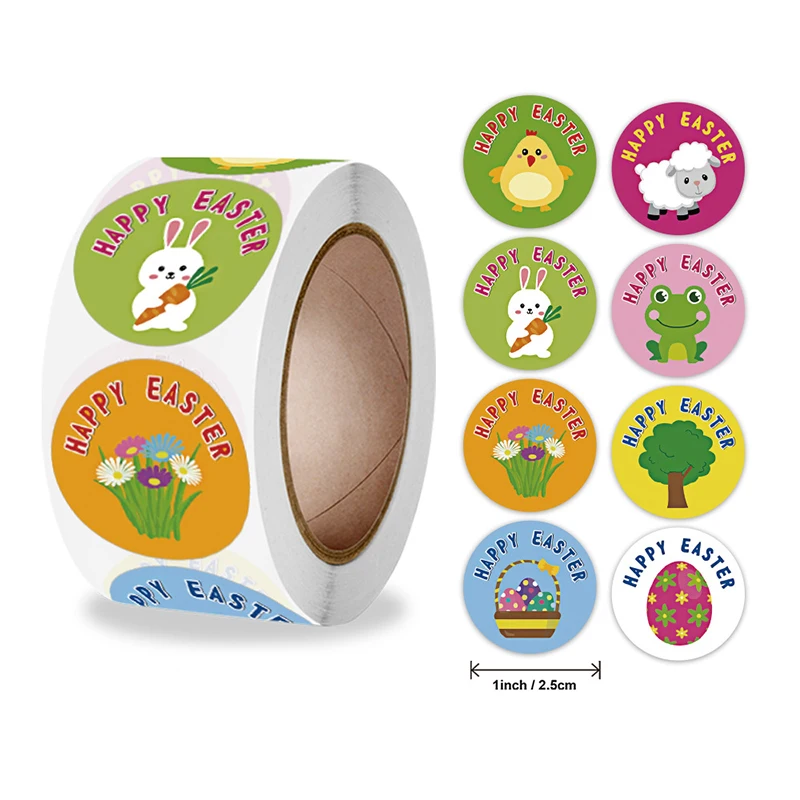 100-500pcs Happy Easter Cute Rabbit/Egg Stickers Gift Sealing Labels Baking Package Party DIY Wrapping Box Kids Gift Bag Decor