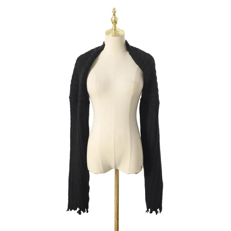 Raglan Long Sleeve Knitting Cardigans Knitwear Women Short Sweaters Elegant Clothing Autumn Streetwear - Color: Black