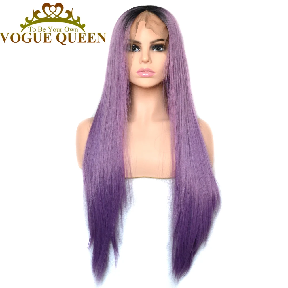 Парик для косплея женщин Vogue Queen 13 × 6 сиреневый фиолетовый с черным корнем длинный