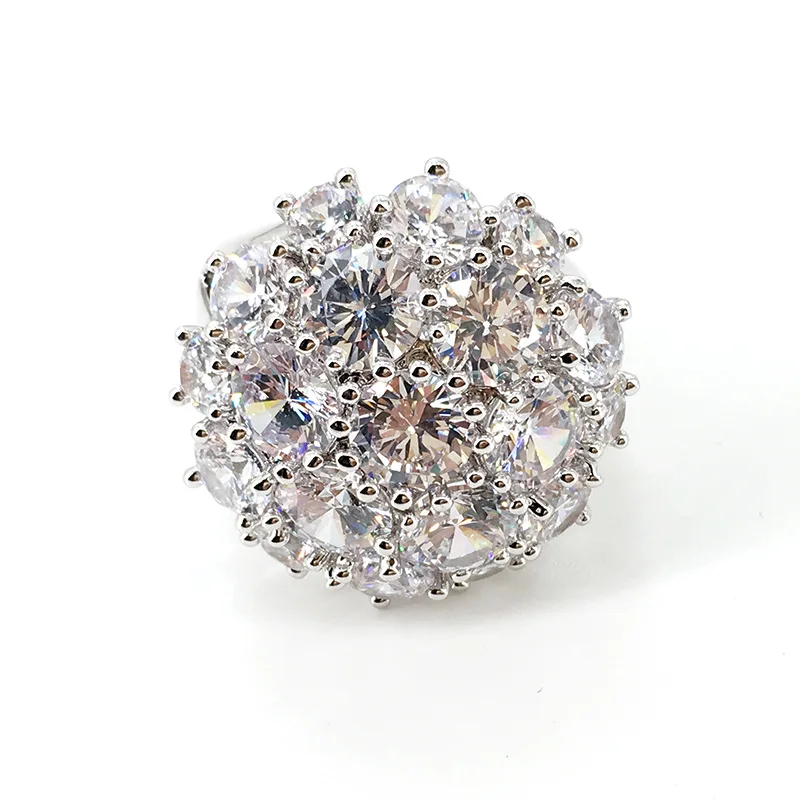 Женские роскошные ювелирные изделия, ослепительное полное циркониевое каменное серебряное кольцо, преувеличенное свадебное кольцо с цветком