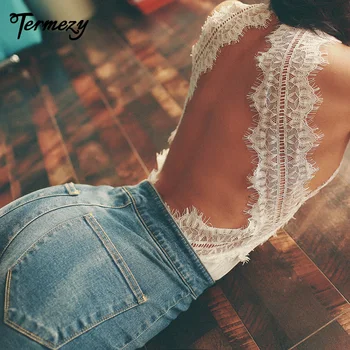 

TERMEZY Lace Transparent Sexy Bodysuit Women Backless Temptation Deep V Neck Jumpsuit Summer Sleeveless Hollow Out Body Romper