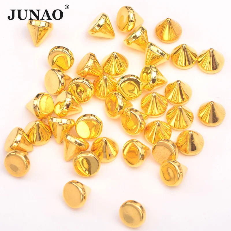 

JUNAO 8mm Gold Silver Color Punk Rivet Plastic Studs and Spikes Non Sewing Rivet Cone Nails Decoration Rivets for Jeans Leather