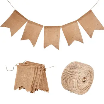 

40PCS Burlap Banner Swallowtail Flag Burlap Flags String Banner Decoration