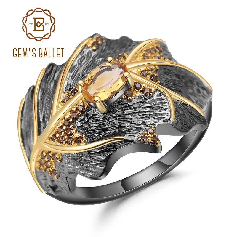 GEM'S балет Джорджия О 'кеффе лист кольцо 0.81Ct натуральный цитрин 925 пробы серебро ручной работы дизайн кольца для женщин Bijoux
