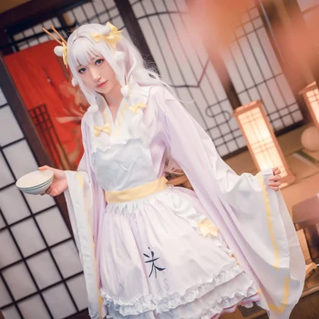 

Hot Game Cuisine Dimension Steamed Rice Cosplay Costume White Lolita Dress Maid Outfit Role Play Prop Clothing Full Set In Stock