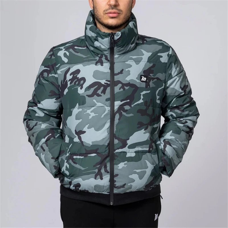 Брендовая мужская зимняя куртка, камуфляжная зимняя куртка, пальто, мужские теплые куртки, мужские однотонные плотные пальто на молнии с воротником-стойкой - Цвет: camouflage