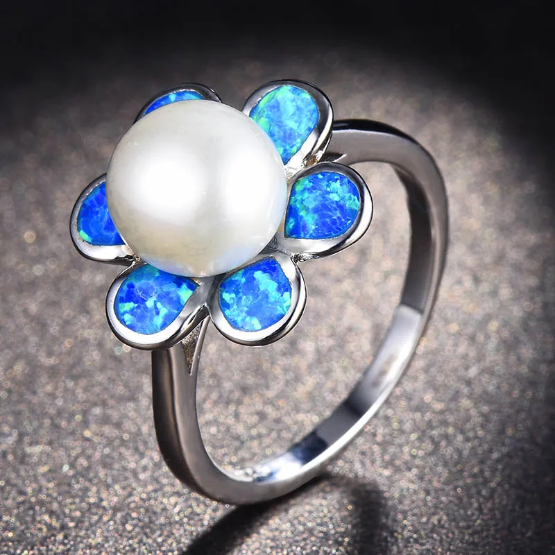 Bague Ringen, 925 пробы, серебряные кольца для женщин, в форме цветка, 15 мм, опал, жемчуг, драгоценный камень, женские Украшения, размер 6-10