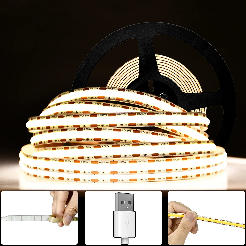 LED Strip Light 5V 480LEDs/M High-Density Flexible Lights COB with USB Interface For Kitchen Window Decoration | Лампы и освещение