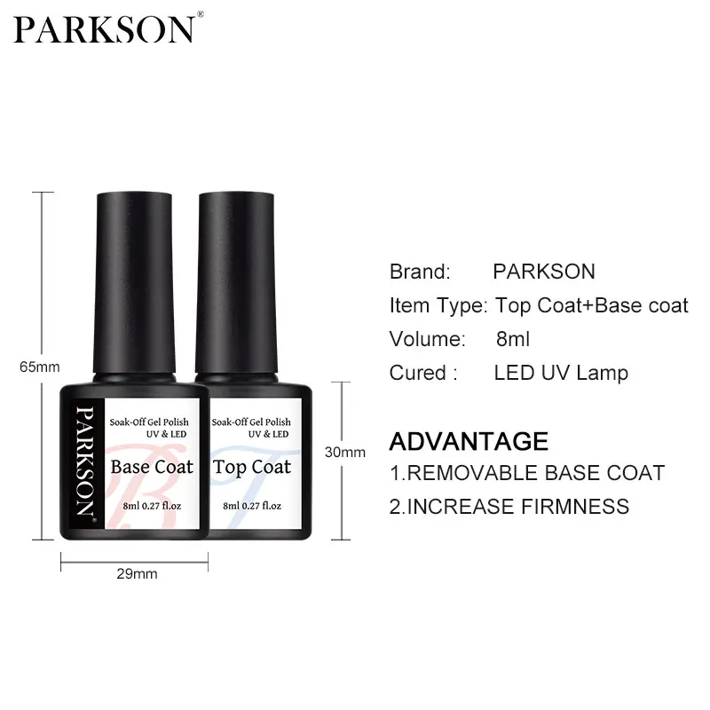 Parkson No Wipe Top Coat Base Coat Nail Gel polish Design Enhancer Varnish Semi Permanent Soak Off UV LED Nail Art Tool