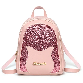 

Sequin Ladies Backpack Cute Small Shoulder Bags Women Pu Leather Solid Casual Teenage Girls Kids Bagpack Female School Bag