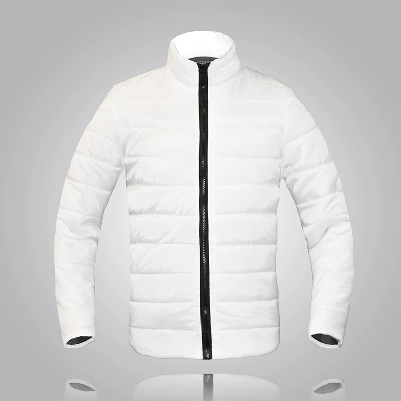 Мужская уличная спортивная теплая одноцветная куртка зимняя плюс жир увеличение пуховик Толстая куртка хлопок - Color: 1411B-M03white
