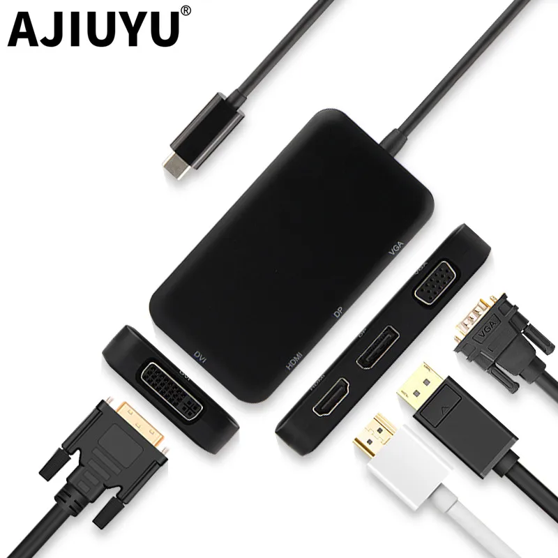 Ajiuyu USB C концентратор Thunderbolt 3 type C адаптер мульти док-станция 3 USB 3,0 порт 4K HDMI tv 1080P VGA DVI порт дисплея для Macbook Pro Air