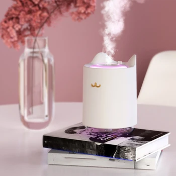 

Hot USB Ultrasonic Air Humidifier Desktop 320ML Cute Cat Water Mist Diffuser Night Light Moisture Keeper White