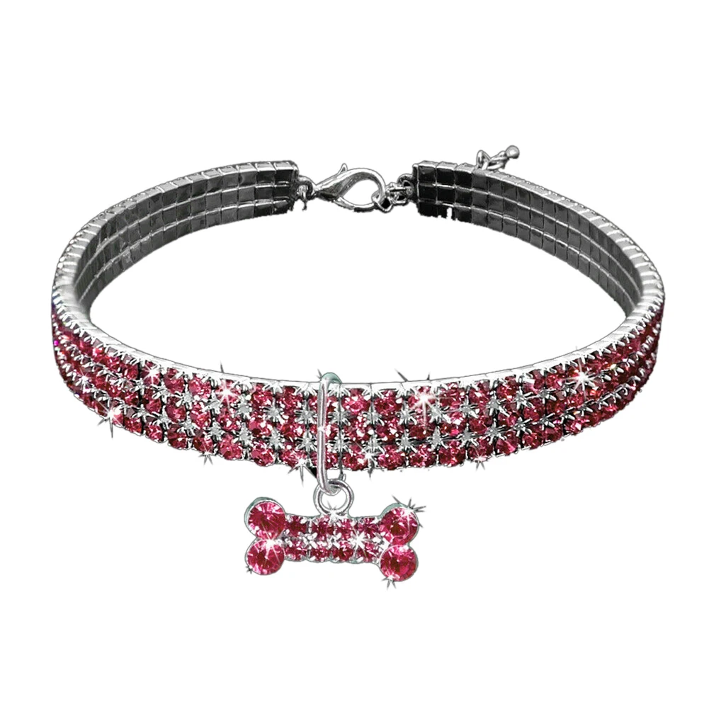 pink Домашних животных кошки собаки щенка воротник Симпатичные ослепительно элегантное шикарное с косточкой со стразами подвеска в форме сердца ошейник, инкрустированный драгоценными камнями TT-best - Цвет: pink