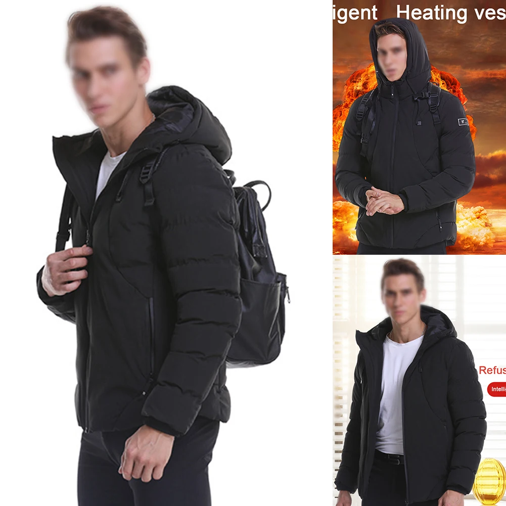 

Men Outdoor Soft Winter Zipper Skiing USB Powered Wadded Jacket Long Sleeve Waterproof Washable Heating Hooded Warm