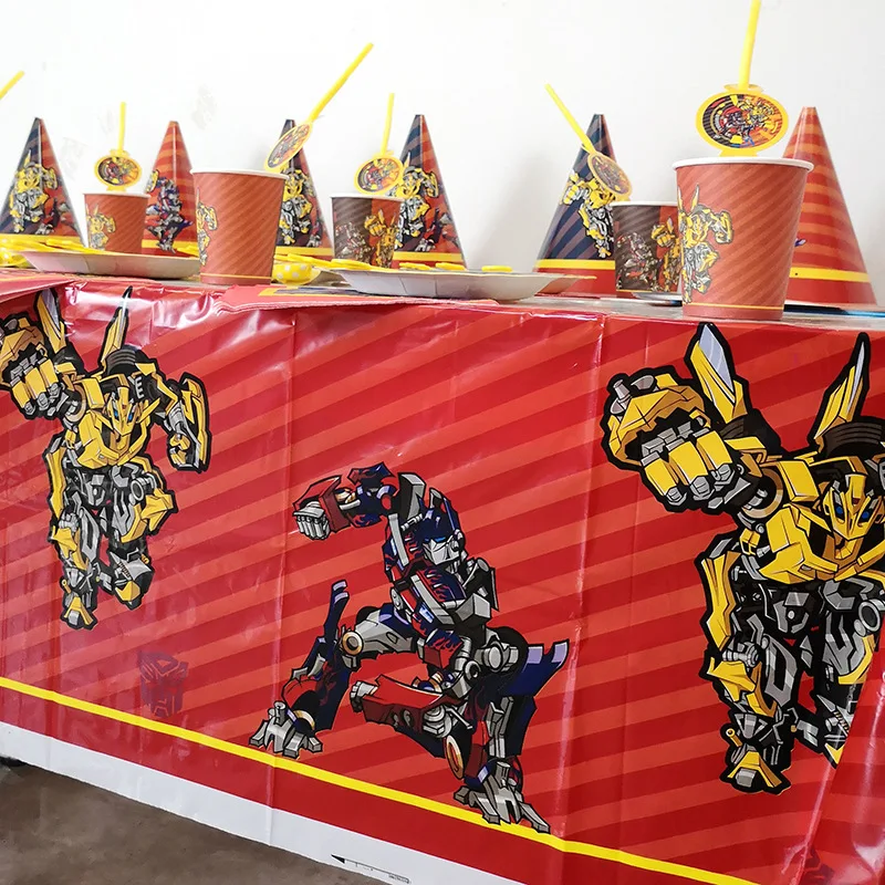 Трансформация День рождения украшение Bumblebee Optimus Prime Детские тематические бумажные стаканчики тарелки флаг скатерти