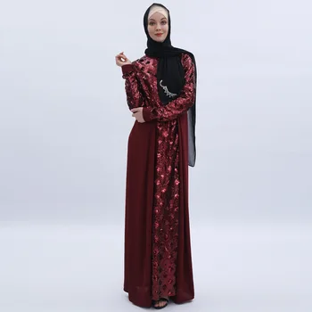 

Muslim Embroidery Sequin Maxi Hijab Dress Women Chic High Quality Luxury A-line Abaya Dresses Dubai Arab Islamic Kaftan Clothing
