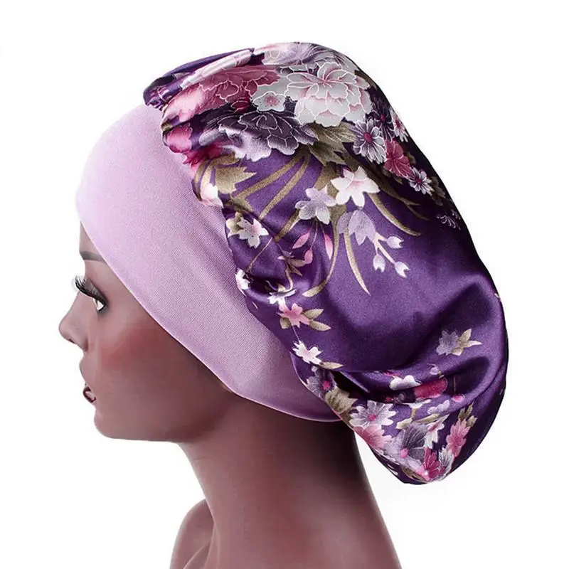 

Floral Prints Nightcap Wide Side Satin Sleeping Cap Hair Loss Caps Chemotherapy Hats Beanie With Soft Elastic Band Har Care
