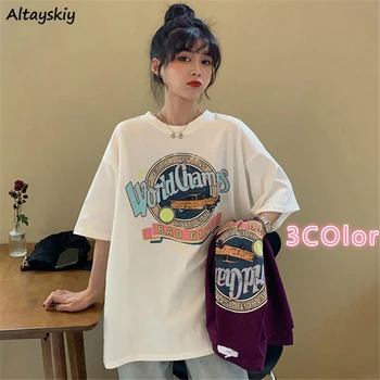 

T-shirts Womens Summer Graphic Print O-Neck Short Sleeve Loose Causal Harajuku Korean Basic Chic Sweet Tee Clothing Bf Plus Size