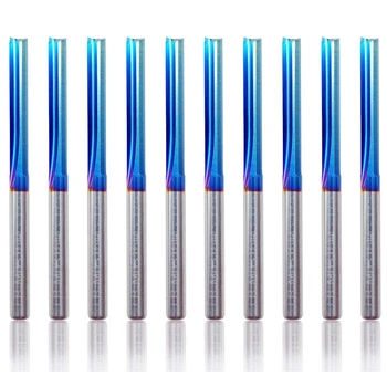 

10Pcs 3.175 Shank Blue Coated Straight End Mill 2 Flute Carbide Milling Cutter for Wood MDF Plastic CNC Engraving Bit