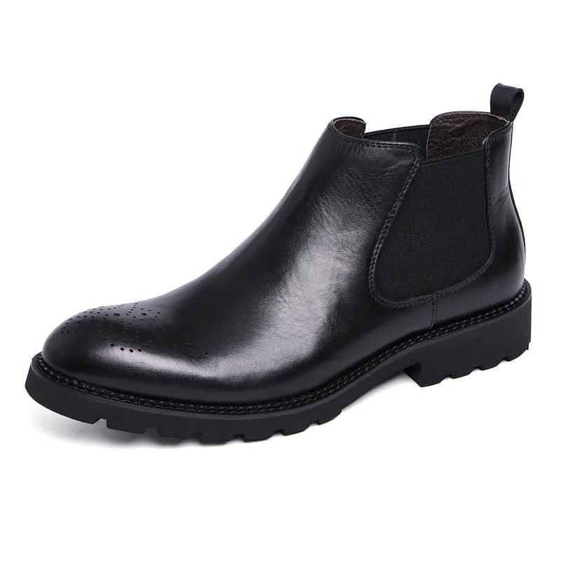 

Men Leather Boots Men Round Toe Thick Bottomed Cowhide Boots Black Brown Work Shoes Leather Botas