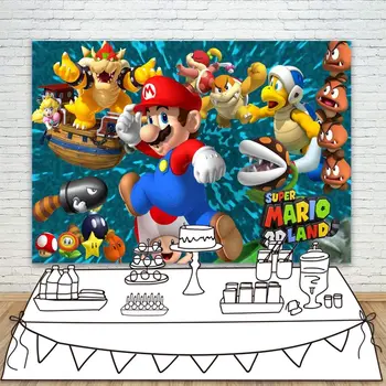 

Super Marios Backdrop 7x5ft Cartoon Birthday Background Photography Backdrops Kids Birthday Party Wall Decor Personalized Name
